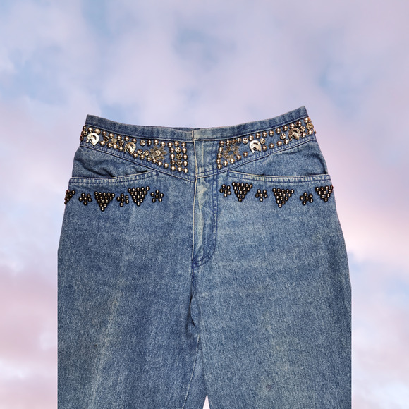 Vtg 90s Della Sport Studded Horse High Waist Mom Boot Cut Denim Jeans Sz 10 - Picture 2 of 6